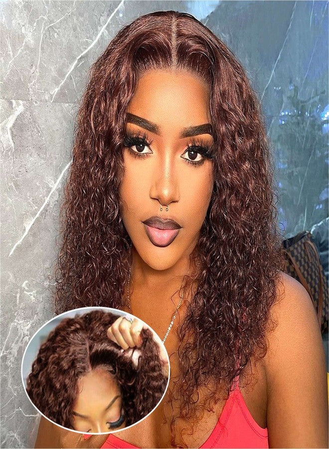 Ailwelia Curly Bob Wig Human Hair Deep Wave Glueless Wigs Human Hair Pre Plucked Pre Cut 5x5 Wear And Go HD Lace Closure Wigs Human Hair For Black Women 200% Density Chocolate Brown Color 14 Inch - Image 1